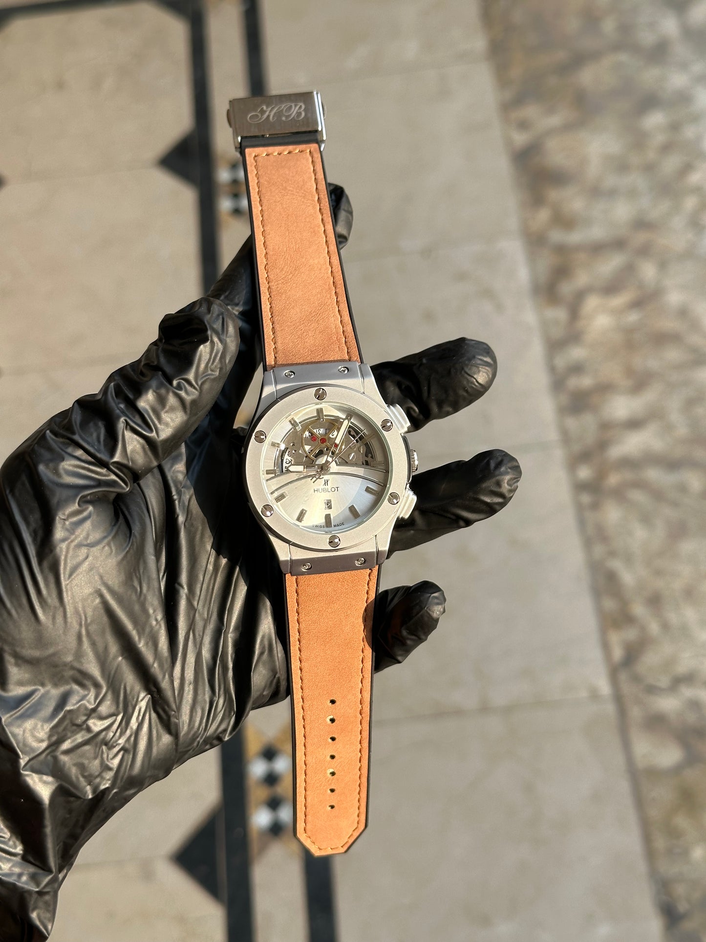 Classic Tan Fusion HB Series - Silver Sunray Dial - Hybrid Leather Strap