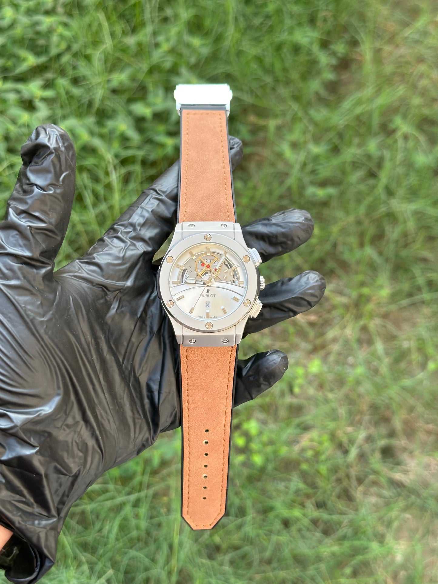 Classic Tan Fusion HB Series - Silver Sunray Dial - Hybrid Leather Strap