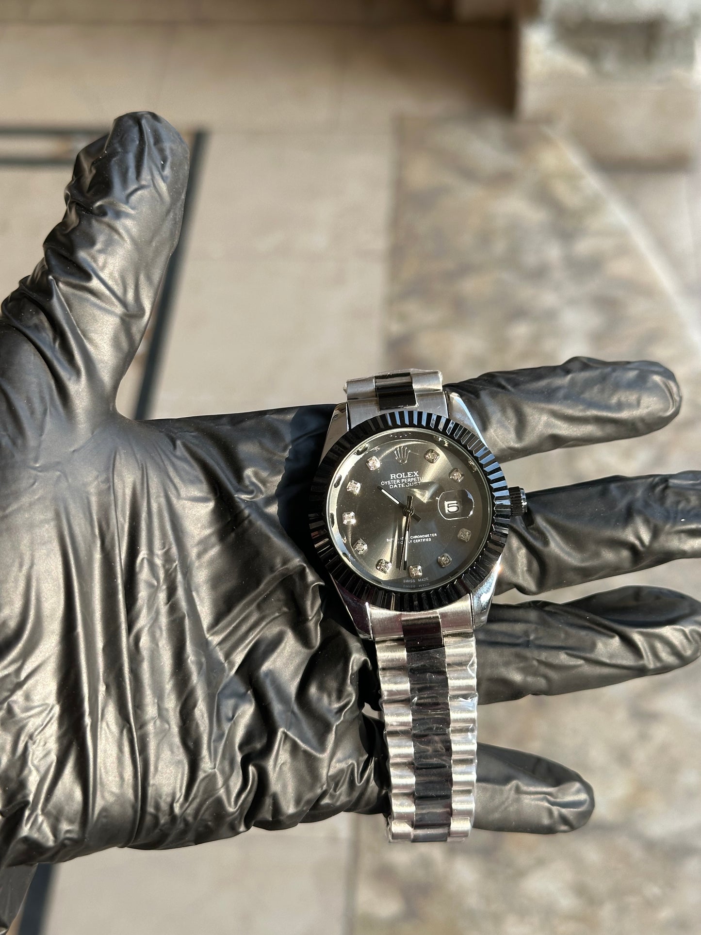 Obsidian Black High Grade RLX Series - Diamond Studded Dial - Premium Steel Chain