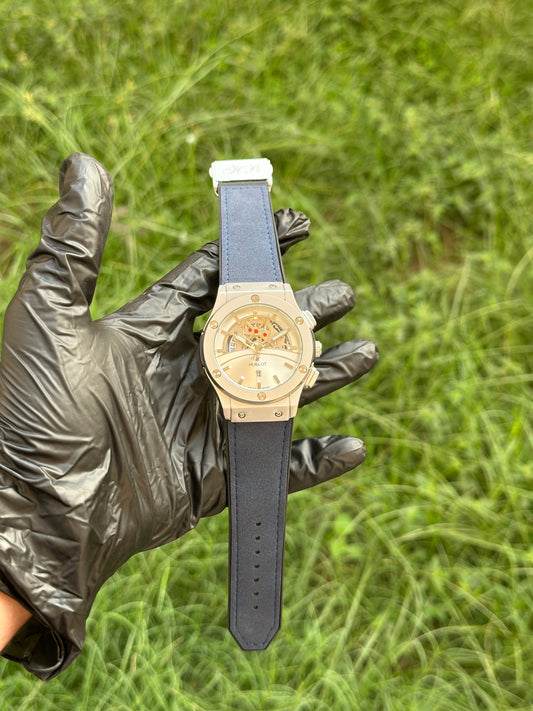 Midnight Blue Fusion HB Series - Silver Sunray Dial - Hybrid Leather Strap